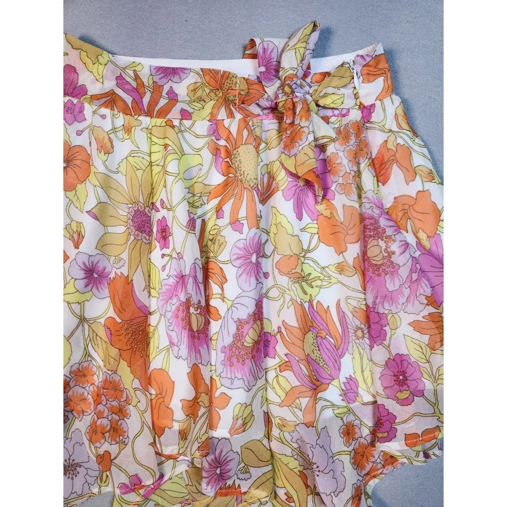 Forever 21 Kids Floral Handkerchief Hem Skirt Orange Pink Yellow Size 11/12